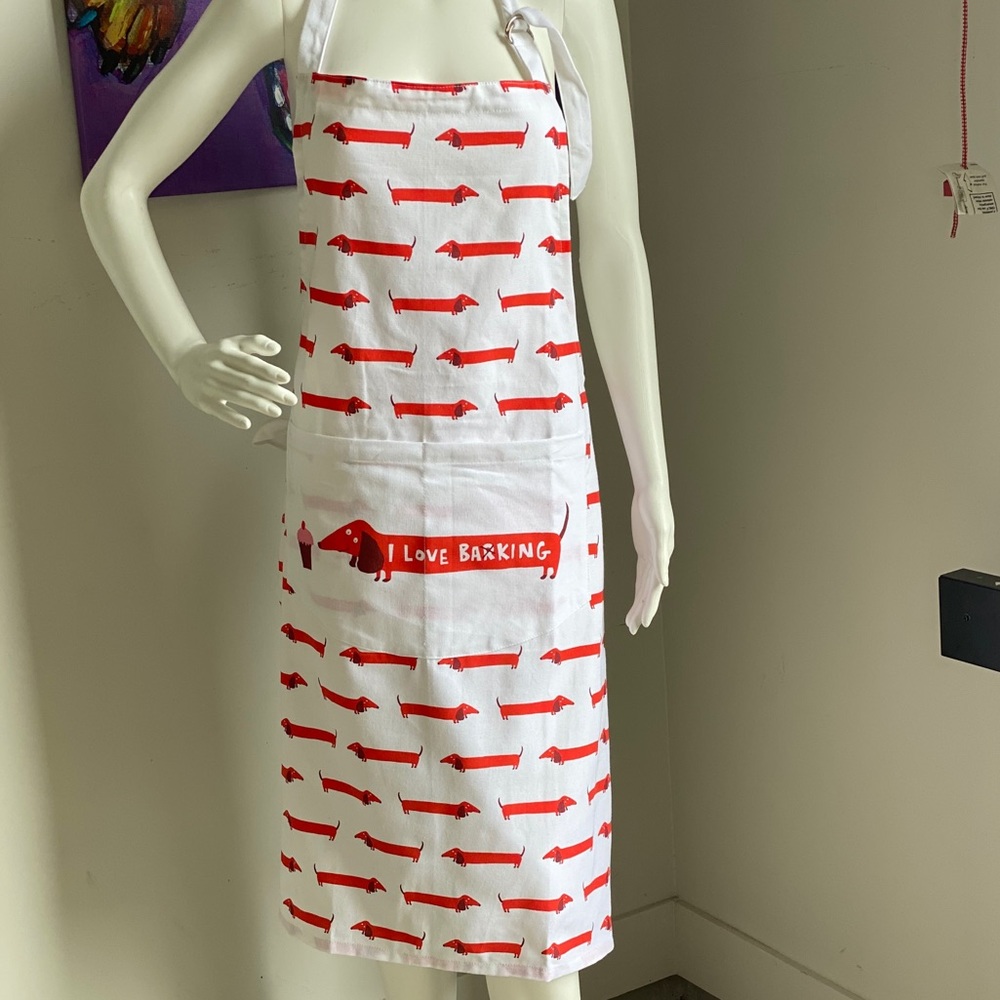 DACHSHUND apron by FENELLA SMITH ! 👩🏼❤️🐶🐶🐶🐶